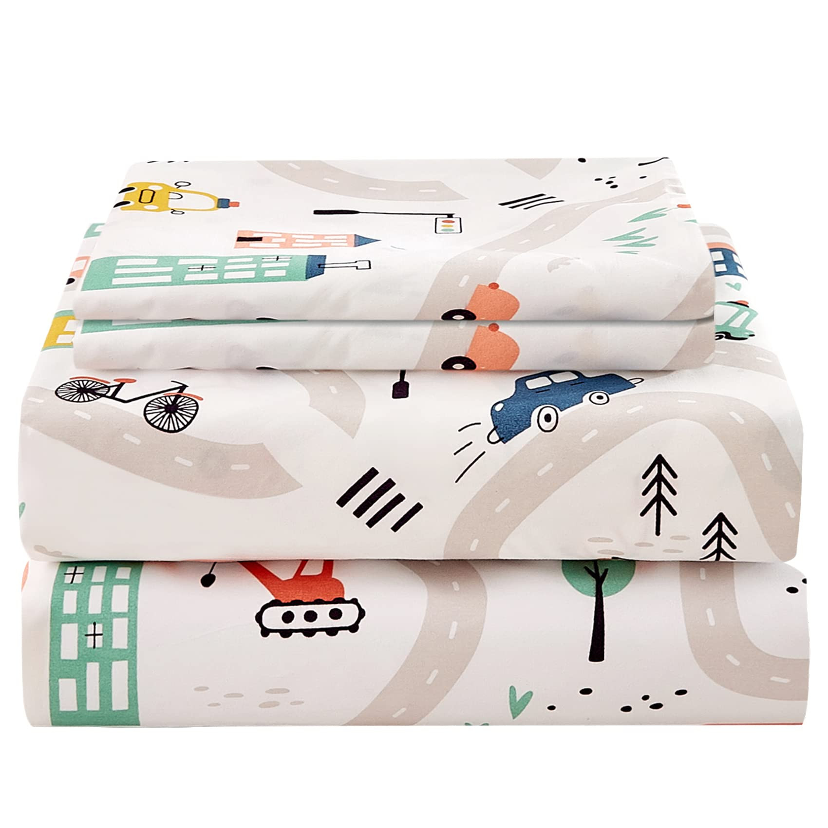 JSD Car Kids Printed Sheet Set Twin Size, 3 Piece Soft Microfiber Bed Sheets Deep Pocket | Amazon (US)