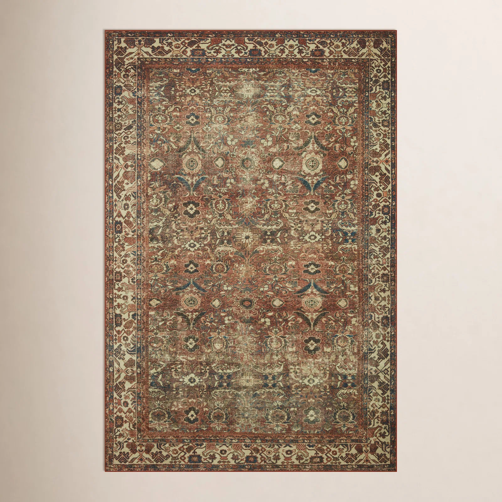Magnolia Home By Joanna Gaines X Loloi Banks Machine Washable Brick / Ivory Area Rug | Birch Lane