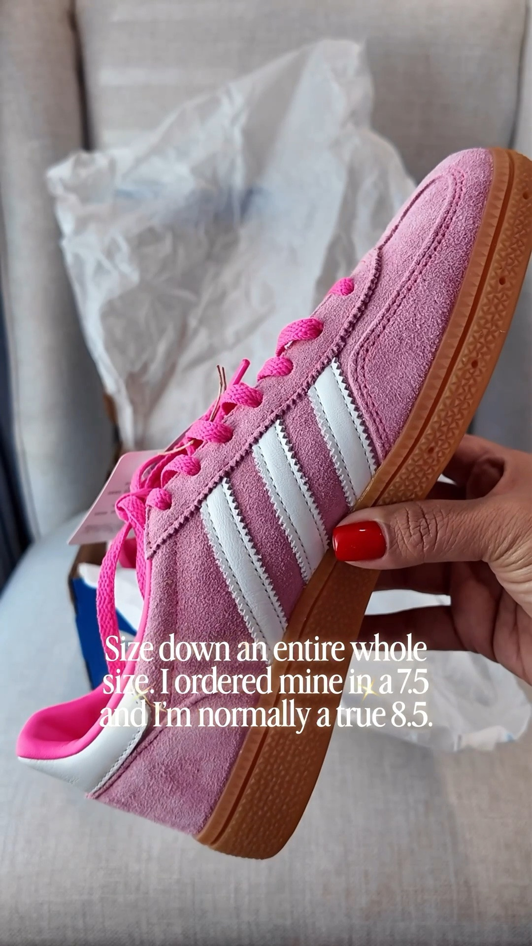 I love the @adidas 
Spezials. They are much more comfortable than the Samba. They do run big so I would size down a whole size.

Casual sneaker, adidas, pink sneaker, pink adidas, samba, Smiles and Pearls

#LTKMothersDay #LTKootd #LTKMidsize