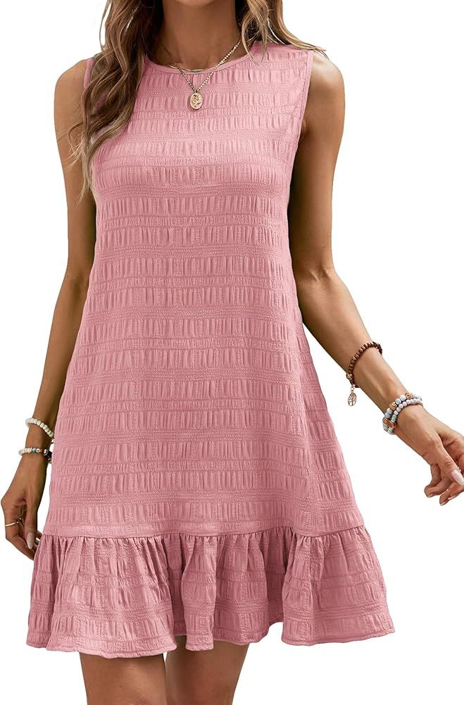 SOLY HUX Women's Ruffle Hem Sleeveless Tank Dress Round Neck Casual Smock Summer Mini Dresses | Amazon (US)