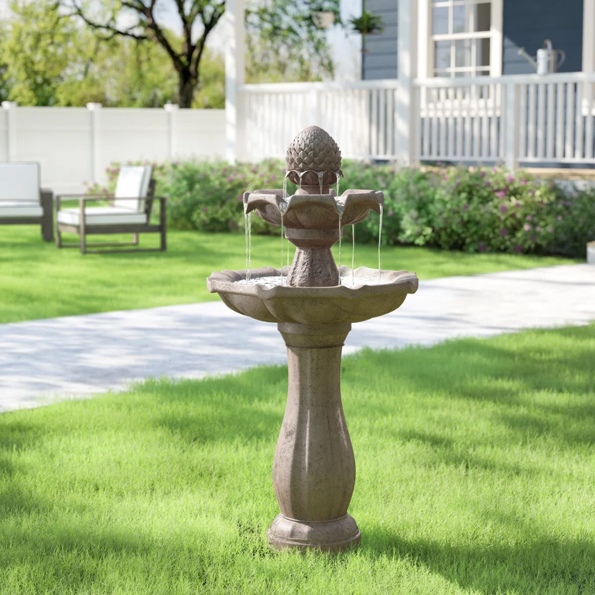 Kirt Resin Pineapple Traditional Earth 2-Tier Solar Fountain with Battery | Wayfair North America