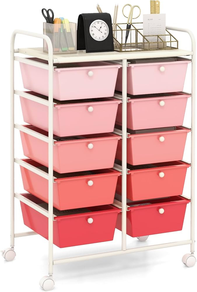 HAPPYGRILL 10-Drawer Rolling Storage Cart, Storage Organizer Cart with Lockable Wheels, Beauty Sa... | Amazon (US)