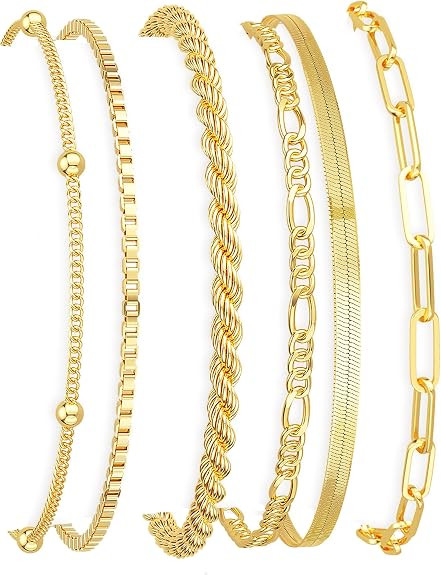 Dearmay Gold Bracelets for Women Waterproof, 14K Gold Plated Minimalist Bracelets Stack Non Tarni... | Amazon (US)