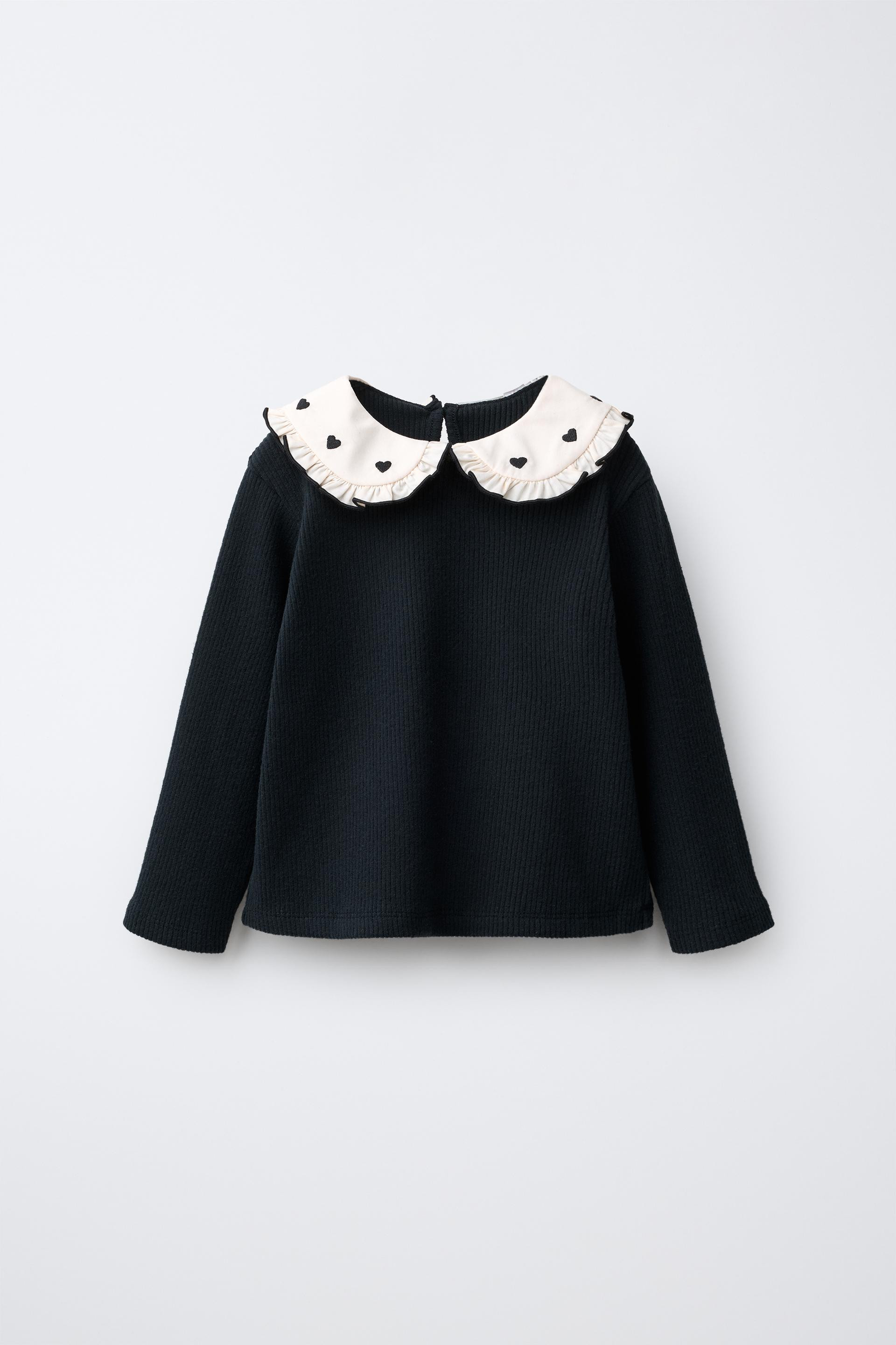 Zara - Soft-Touch Embroidered Peter Pan Collar Sweatshirt - Anthracite Grey - 1½ Years (86 Cm) - Kids | Zara UK
