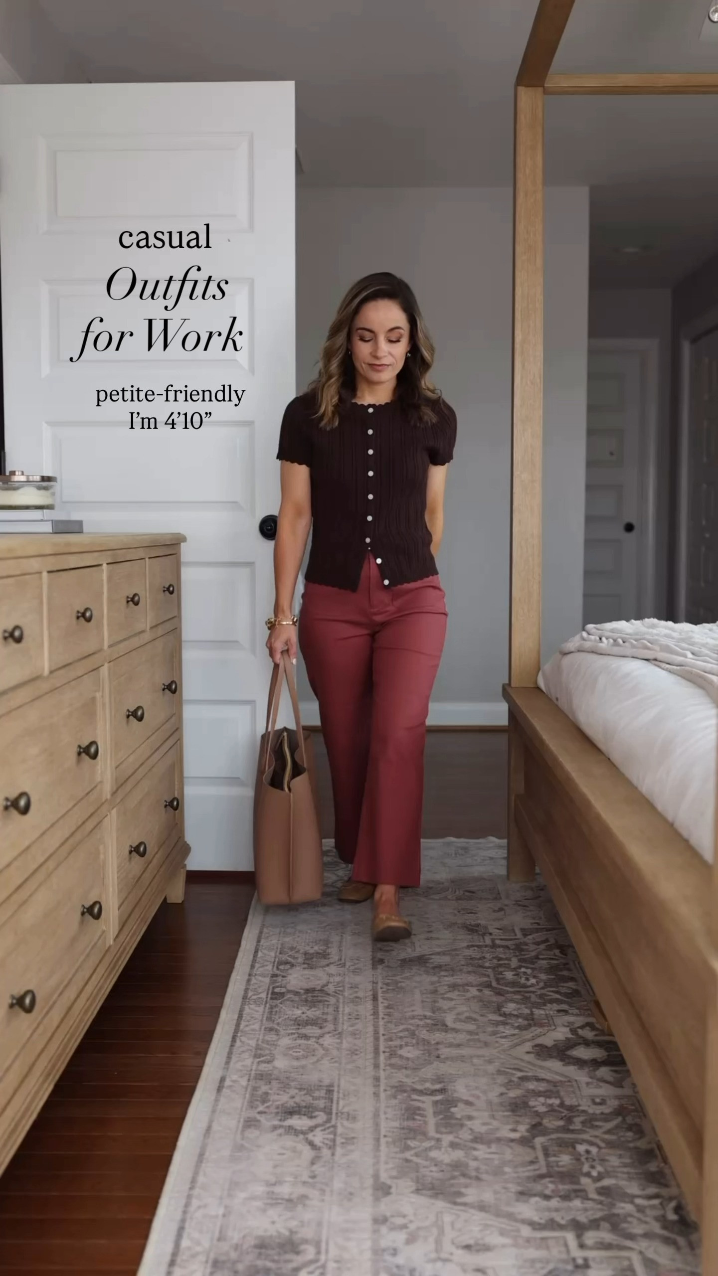 Petite-friendly casual outfits for work! 

Outfit 1

Pants (LOFT): Petite 00/24 | 10" rise | 24" inseam | runs large, size down
Top (J.Crew): XS 
Flats (Sam Edelman): true to size

Outfit 2
Dress (LOFT): Petite XXS/00
Shoes (LOFT): true to size (straps have a break in period)

Outfit 3
Pants (LOFT): Petite XXS | 10" rise | 27" inseam (in petite xxs)
Cardigan (Kohl's): XXS
Flats (Sam Edelman): true to size

Outfit 4
Skirt (Target): XXS
White Top (J.Crew Factory): XXS
Shoes (LOFT): true to size (straps have a break in period)

My measurements for comparison: 4'10", 105lbs, 32", 24", 36", 25" ankle inseam, 27-28" full length inseam.  

 #LTKPetite
