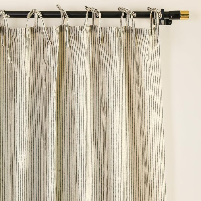 Gauze Striped Curtains, Boho Linen Gauze Tie Top Hanging Curtains Light Filtering Door Window Tre... | Amazon (US)