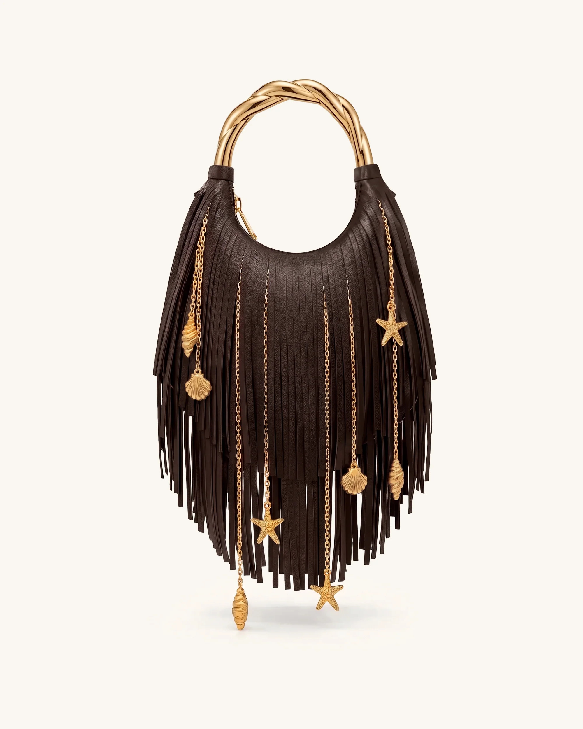 Chloe Metal Handle Fringe Top Handbag - Dark Brown | JW PEI US