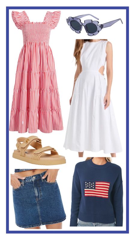 Fourth of July summer outfit inspo! Love these pieces in red, white & blue 💌

// summer sandals, American flag sweater, denim skirt

#LTKstyletip #LTKSeasonal #LTKtravel