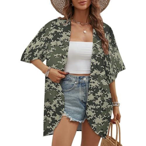 2026 Women's Ladies Soft Breathable Army Camouflage 3D Print Cardigans Open Front Half Sleeve Cover Ups for Jeans, Vacation Style, 3XL | Amazon (US)