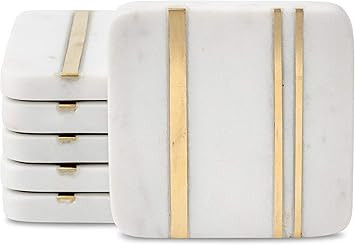 Cork & Mill Marble Coasters for Drinks - Set of 6 Handcrafted Modern Coasters - White Drink Coast... | Amazon (US)