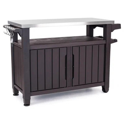 Keter Unity XL Outdoor Kitchen Rolling Bar Cart with Storage Cabinet, Brown | Wayfair North America