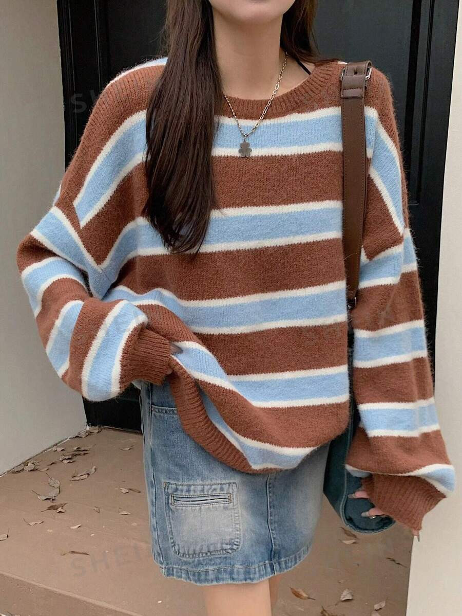 DAZY Women's Crew Neck Long Sleeve Striped Sweater | SHEIN