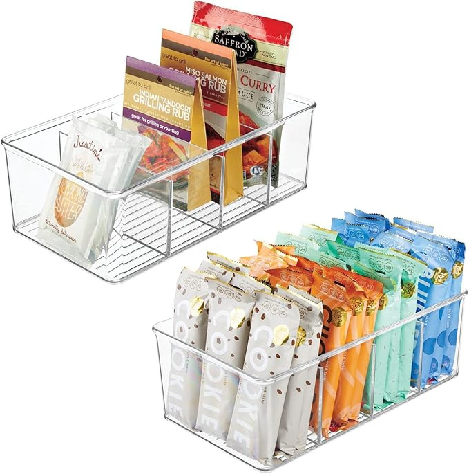 mDesign Plastic Divided Bin Storage Containers - Perfect for Fridge, Cabinet, Pantry, and Home Or... | Amazon (US)