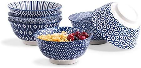 Selamica Porcelain 11oz Bowls Set - Set of 6, ceramic bowls for Dessert, Ice Cream, Vintage Blue. | Amazon (US)