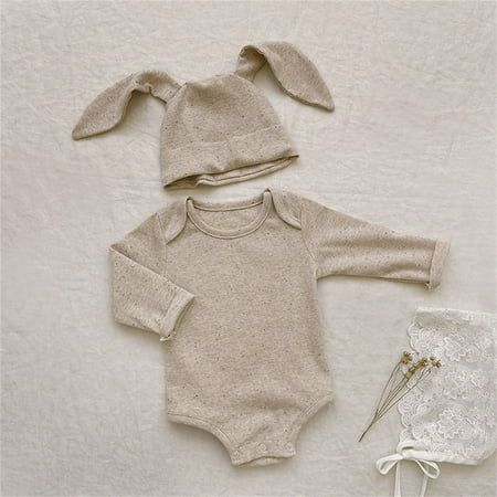 NIUREDLTD Baby Boys Girls Bunny Outfit My First Easter Outfits Ribbed Bodysuit Romper With Long Bunn | Walmart (US)