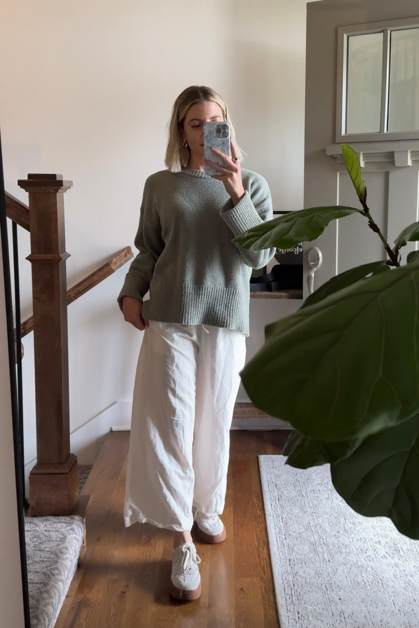 Cozy sweater + linen pants + sneakers = my current uniform for easy fall days 🤍 Linking everything I’m wearing! 