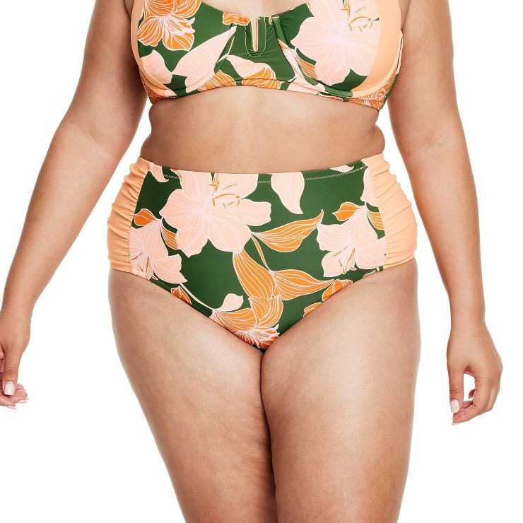 Women's Lily Floral Print High Waist Medium Coverage Bikini Bottom - Fe Noel x Target Peach/Dark ... | Target