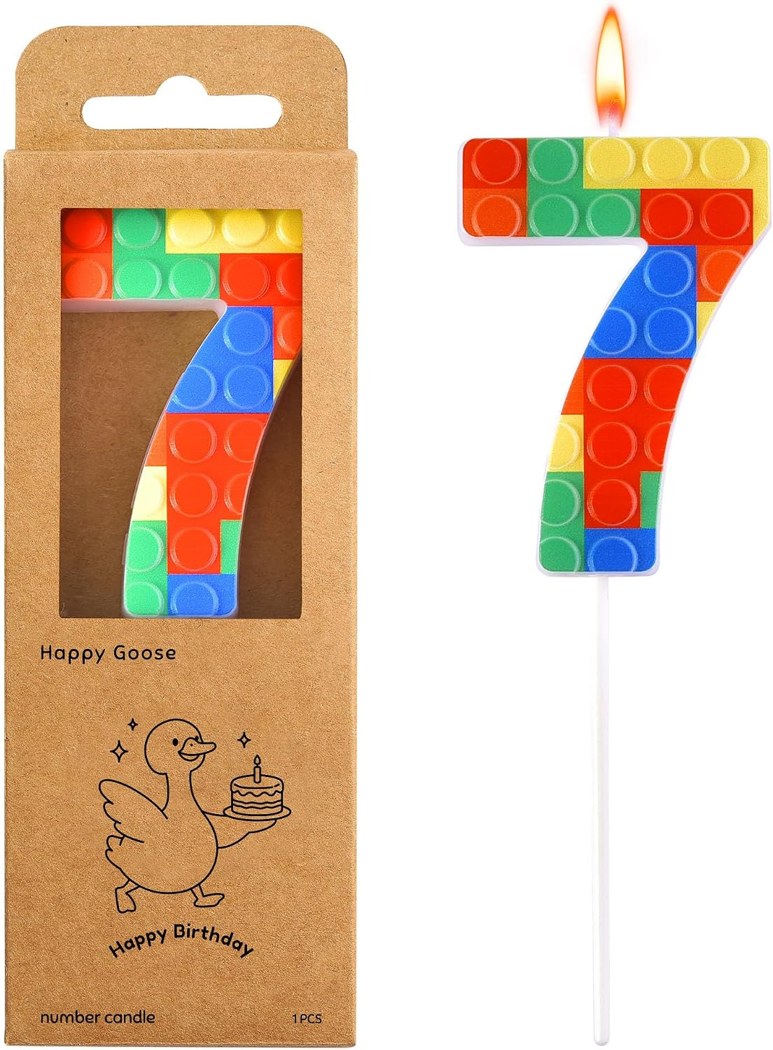 Happy Goose Number 7 Building Block Birthday Cake Candle, Numeral Birthday Candles | Amazon (US)