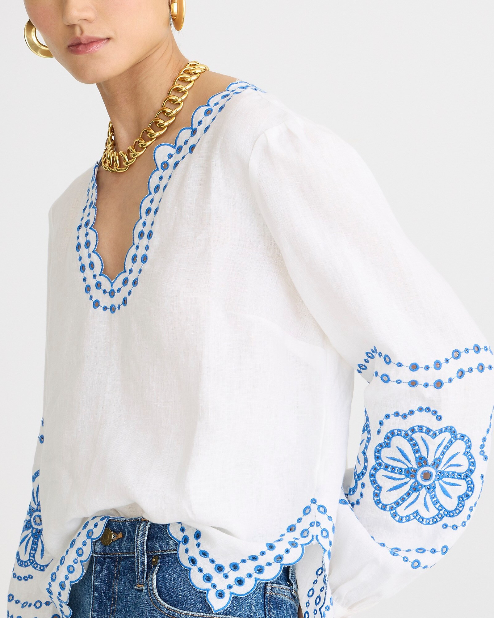 Embroidered linen tunic top | J. Crew US