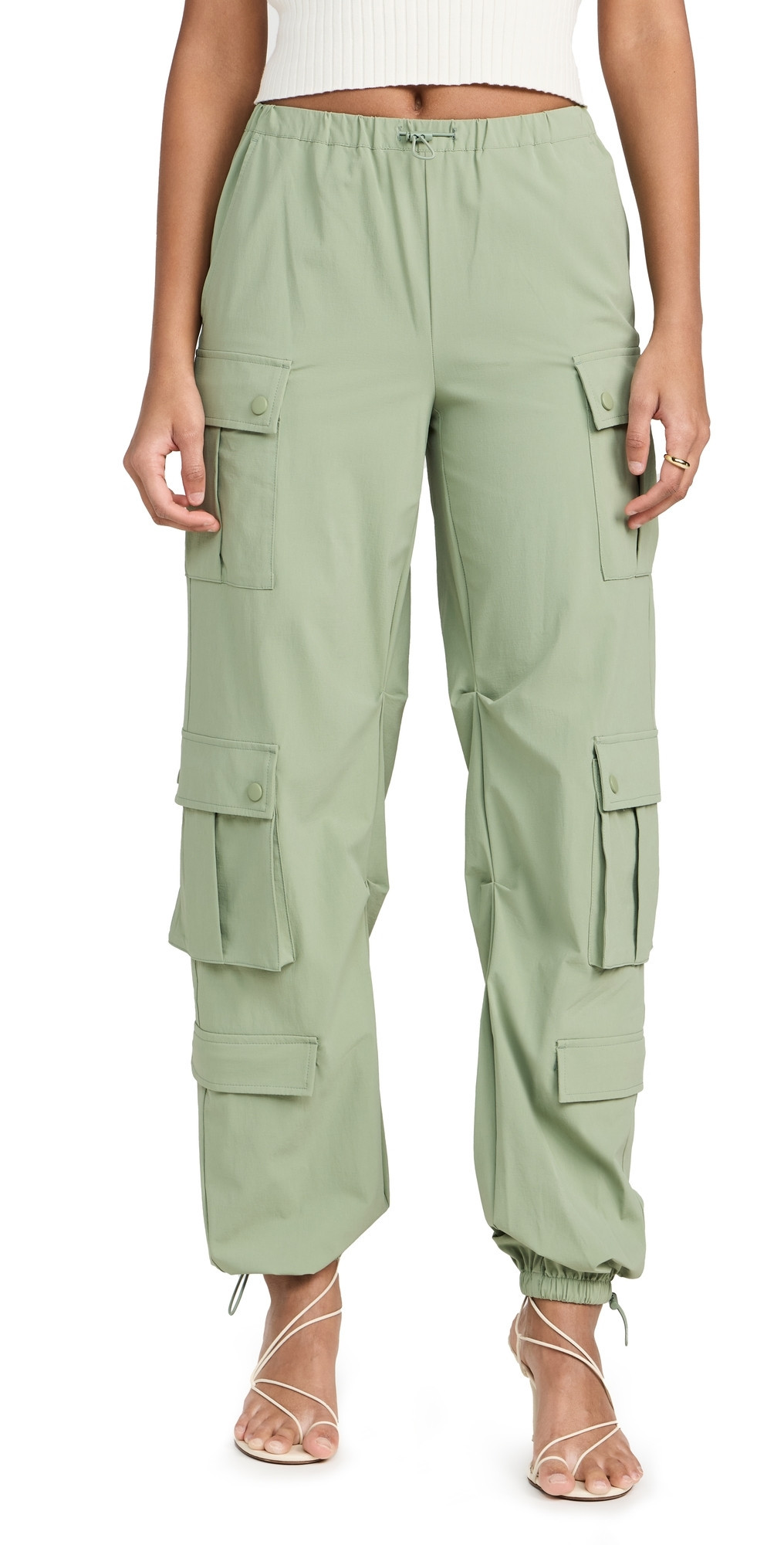 alice + olivia Shara High Rise Parachute Cargo Pants Sage 8 | Shopbop