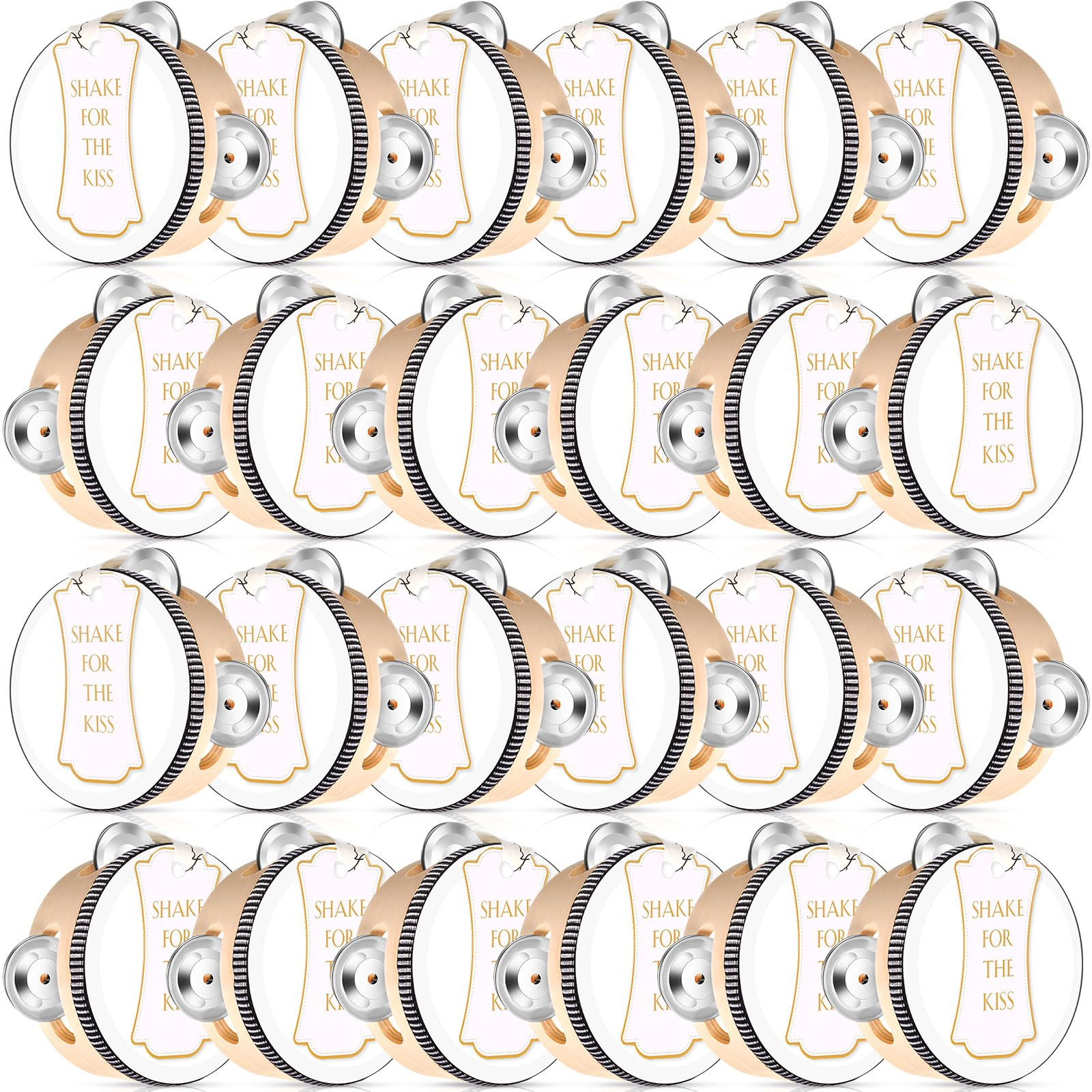 24 Set 4 Inch Tambourine for Adults Wooden Hand Held Drum with Metal Jingles, Gift Tags, White I ... | Amazon (US)