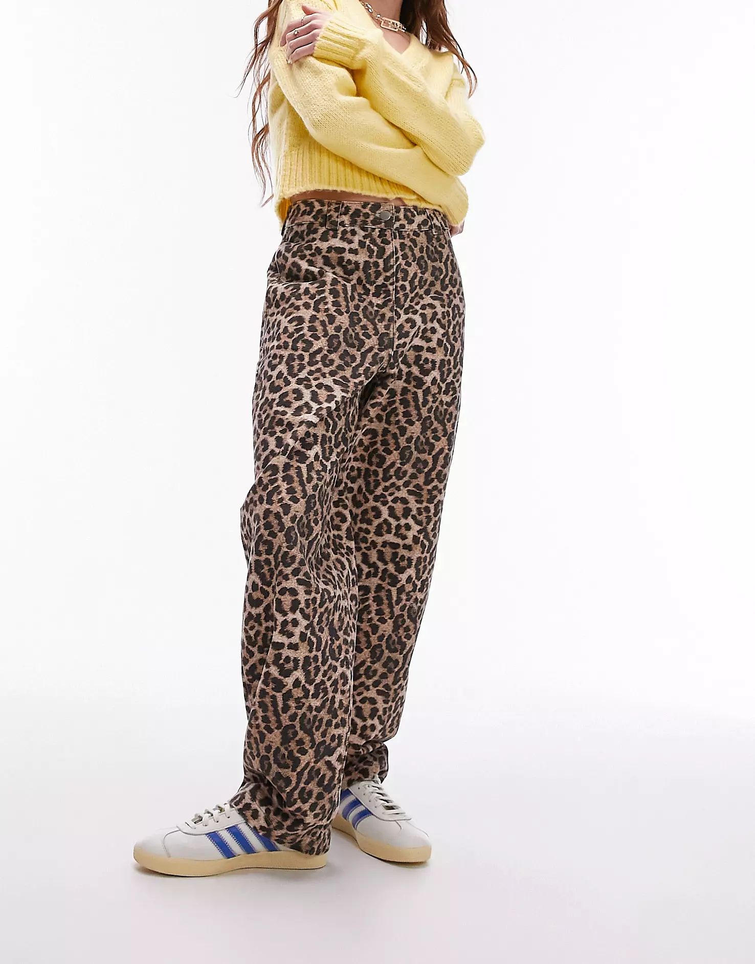 Topshop crew leopard straight leg pants in multi | ASOS | ASOS (Global)