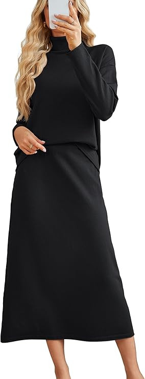 Arach&Cloz Womens 2 Piece Sweaters Sets Turtleneck Long Sleeve Tops Long Maxi Skirt Casual Fall F... | Amazon (US)