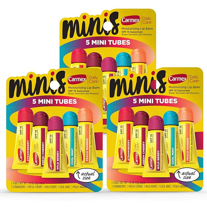 Carmex Daily Care Minis Moisturizing Lip Balm Tubes, SPF 15, Multi-Flavor Lip Balm Pack, 15 Count... | Amazon (US)