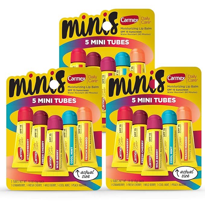 Carmex Daily Care Minis Moisturizing Lip Balm Tubes, SPF 15, Multi-Flavor Lip Balm Pack, 15 Count... | Amazon (US)