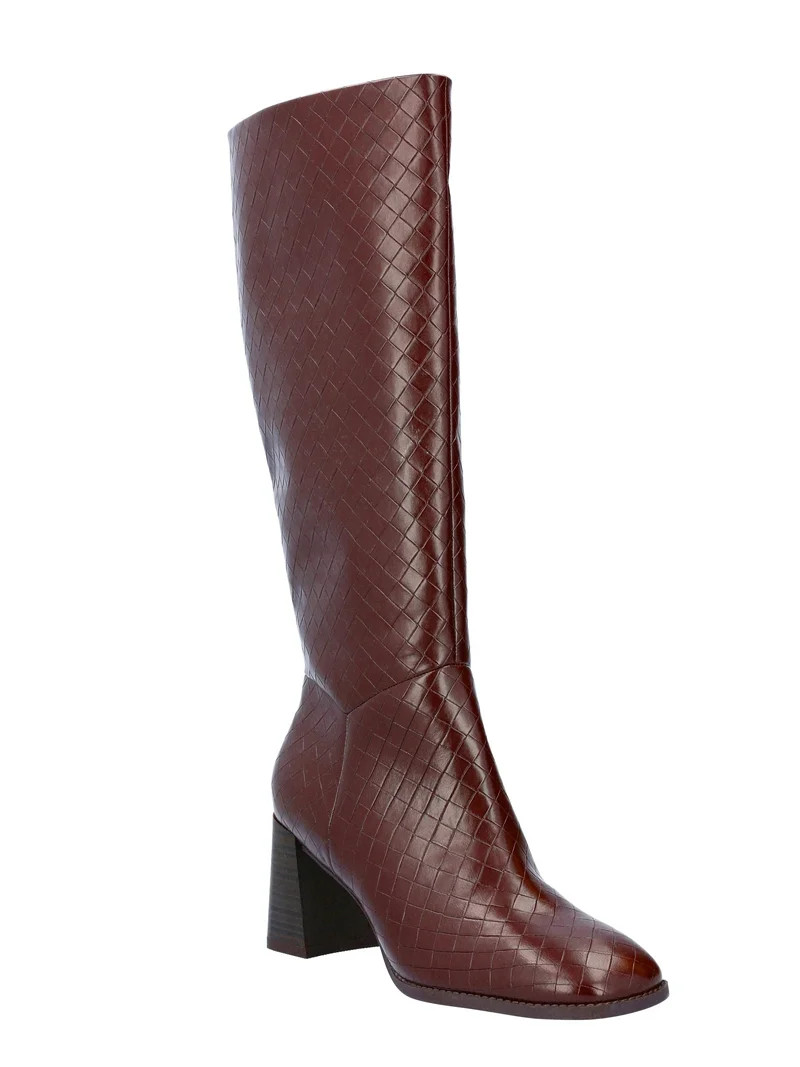 Free Assembly Women's Faux Leather Basketweave Texture Tall Boots, Sizes 6-11 | Walmart (US)