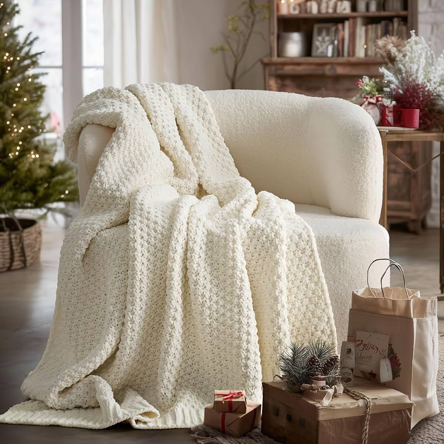 EVERGRACEHOME Chunky Chenille Knit Throw Blanket for Couch, Soft Luxurious Moss Stitch Blankets f... | Amazon (US)