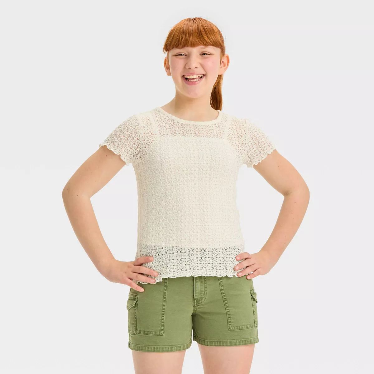 Girls' Short Sleeve Crewneck Lace Top - art class™ | Target