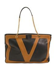 Made In Italy Nappa Leather Large Viva Superstar Tote With Chain Strap | TJ Maxx