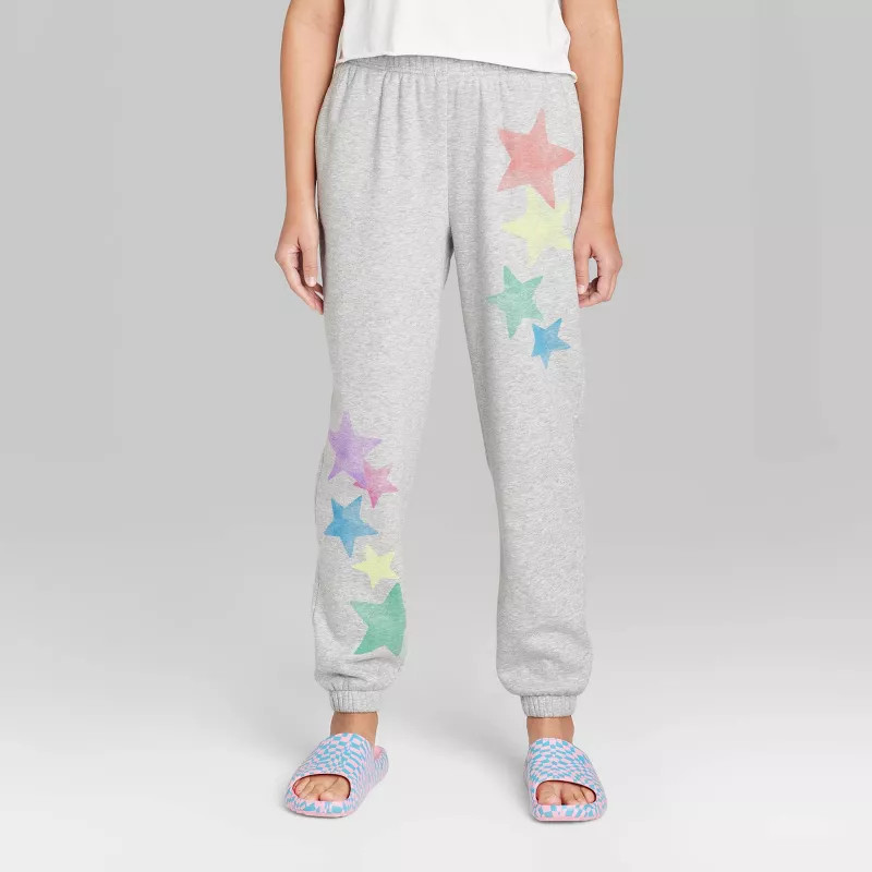 Women's High-Rise Fleece Sweatpants - Wild Fable™ Heather Gray Star | Target