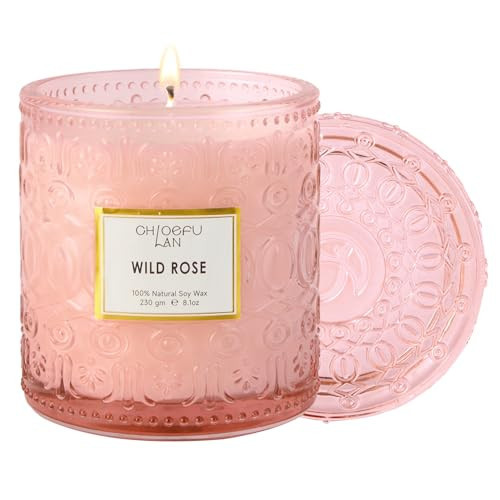 Chloefu LAN Wild Rose Candle, Mother Day Candles Gifts for Women, Luxury Jar Candle for Home Scented, Natural Soy Wax, Pink Candles for Home Scented, 55 Hours Long Burning, 8.1 oz | Amazon (US)