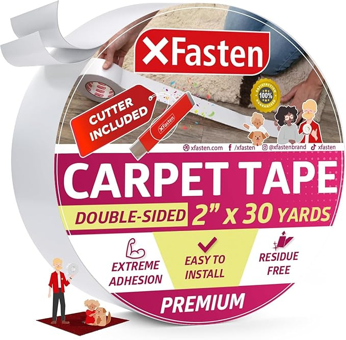 XFasten Double Sided Carpet Tape for Area Rugs 2 Inch x 30 Yards w/Mini Cutter, Residue-Free Carp... | Amazon (US)