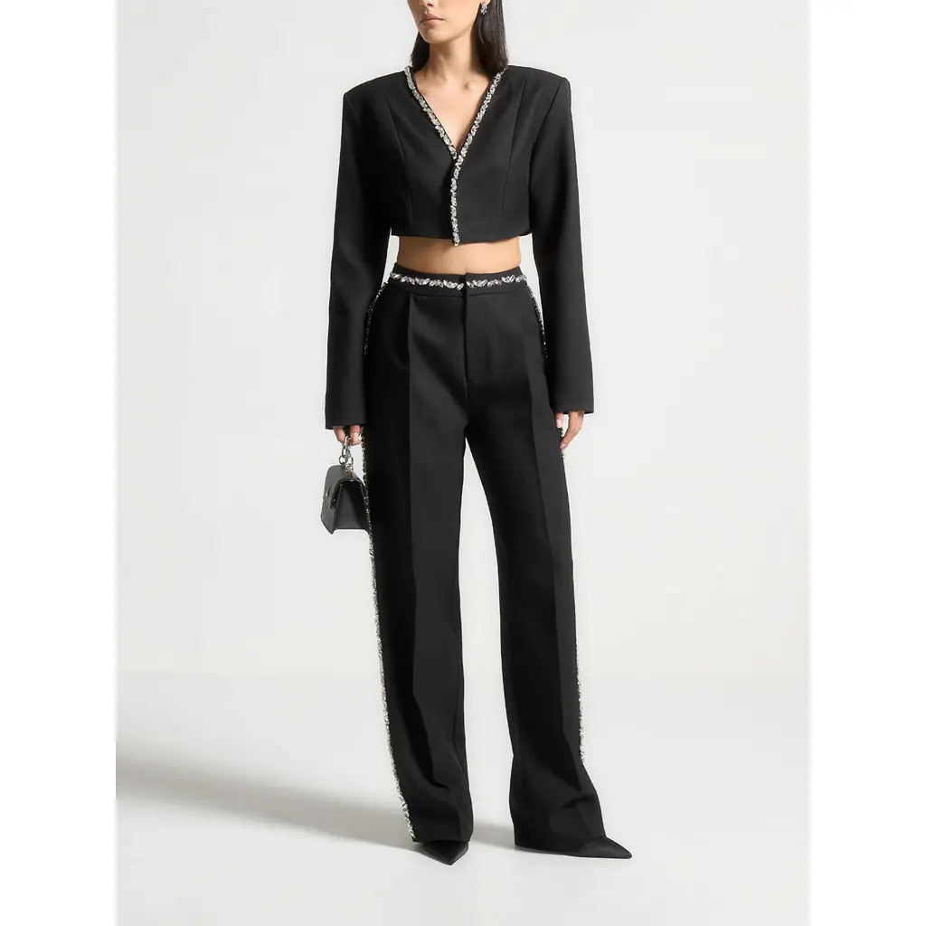 Manière De Voir Embellished Cropped Blazer in Black at Nordstrom, Size 6 | Nordstrom