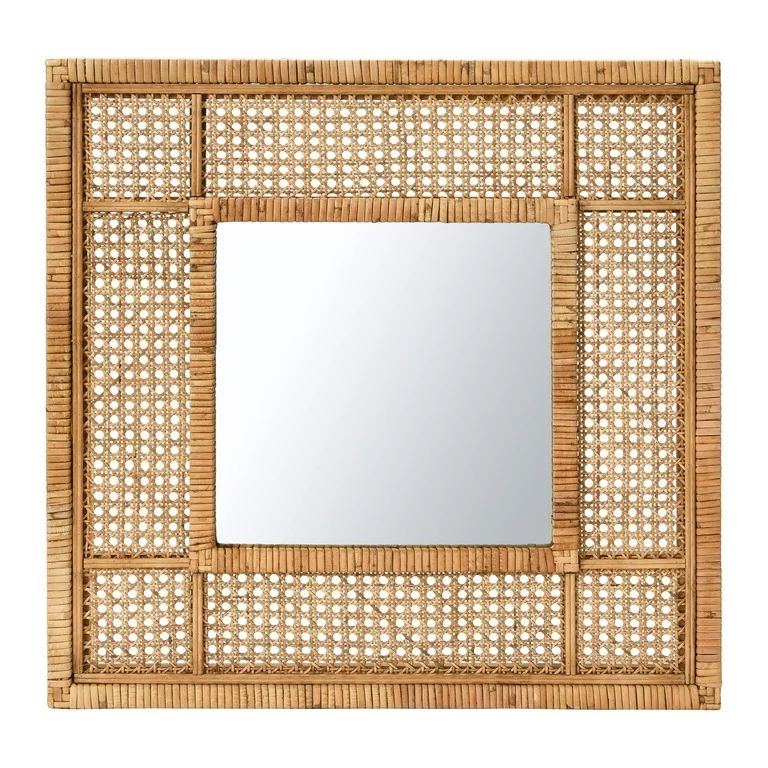 Creative Co-Op 23.5" Square Modern Wood and Rattan Wall Mirror | Walmart (US)