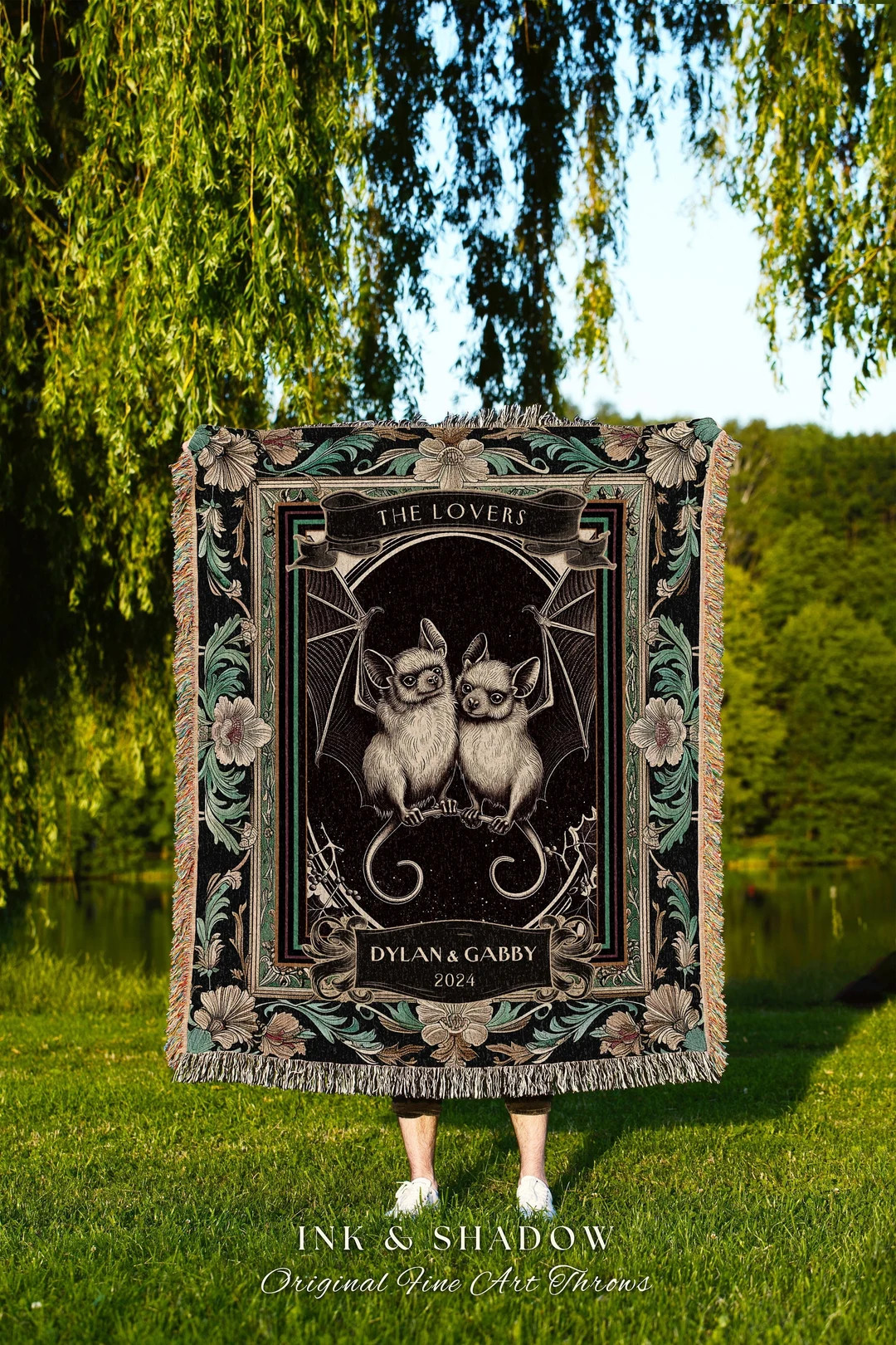 Gothic Teal Victorian Bat Couple Blanket Dark Academia Bat Lovers Tapestry Personalized Cute Wedd... | Etsy (US)