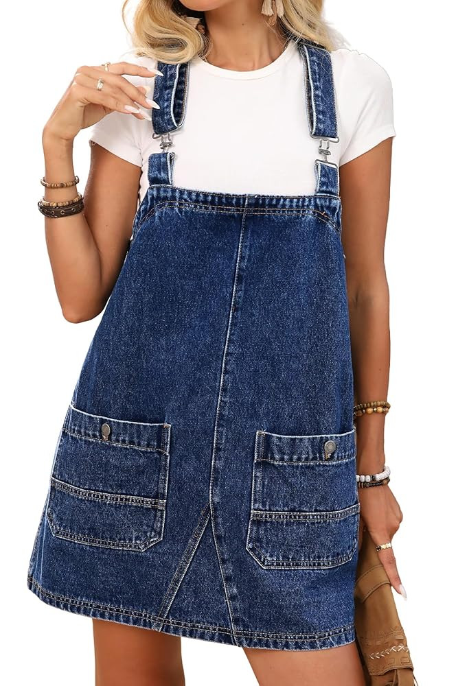 ELLEVEN Denim Overalls Dress for Women Summer, Adjustable Straps Sleeveless Jean Dresses Loose De... | Amazon (US)