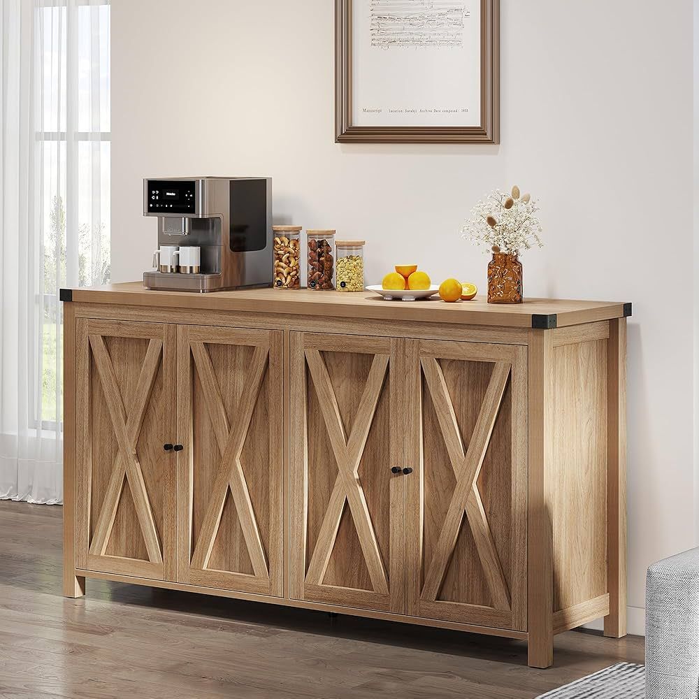 YITAHOME Farmhouse Sideboard Buffet Cabinet with Storage with 4 Doors, 55'' Large Kitchen Storage... | Amazon (US)