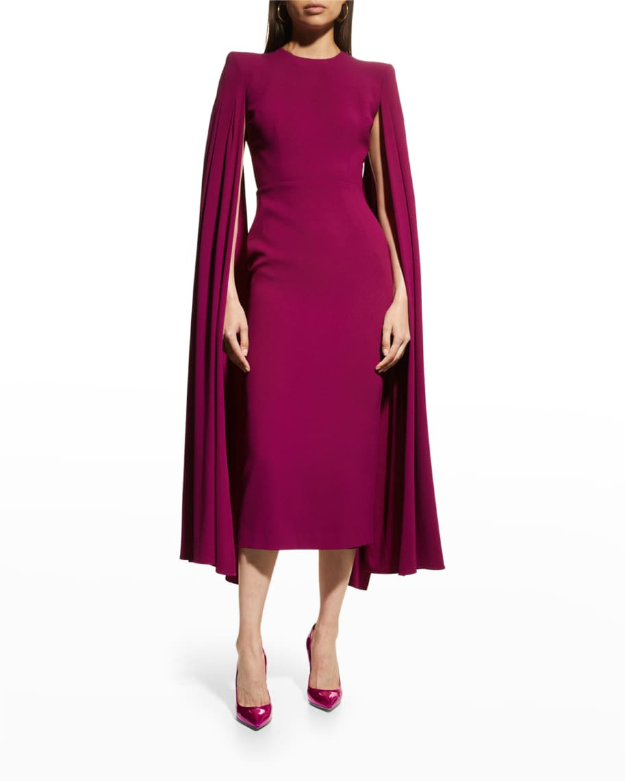 Alex Perry Cape-Sleeve Crepe Midi Dress | Neiman Marcus