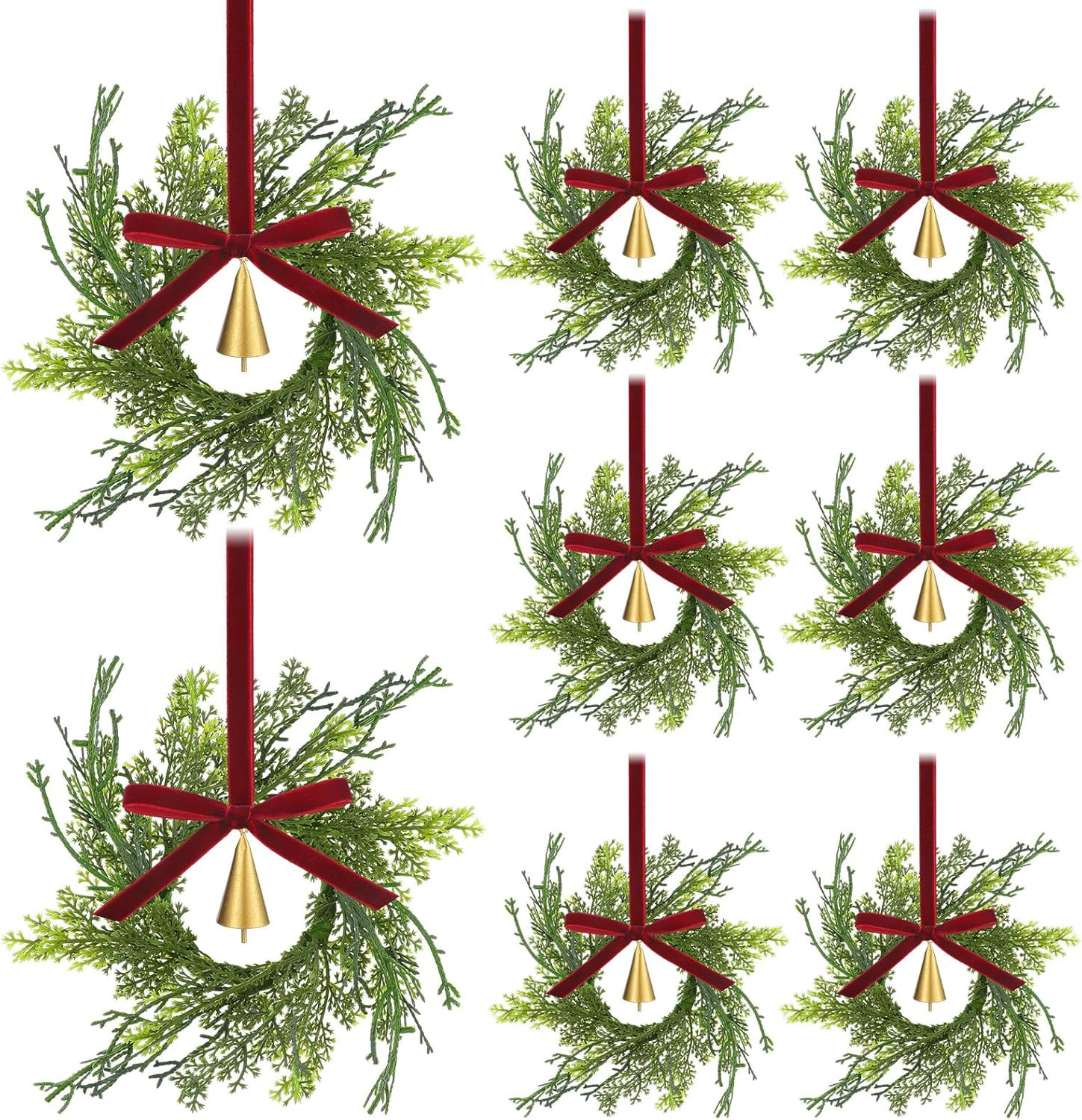12 Sets Mini Christmas Wreath for Cabinets 7.87 Inch Artificial Cypress Cedar Wreath with Vintage... | Amazon (US)