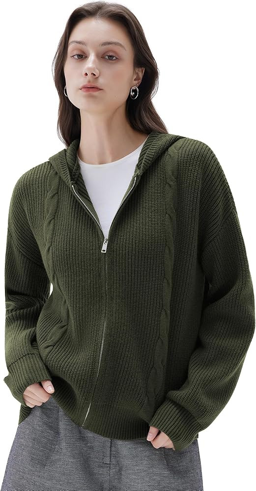 SUUKSESS Women Chunky Knit Cashmere Blend Sweaters Zip up Oversized Hoodies Cardigan with Pockets... | Amazon (US)