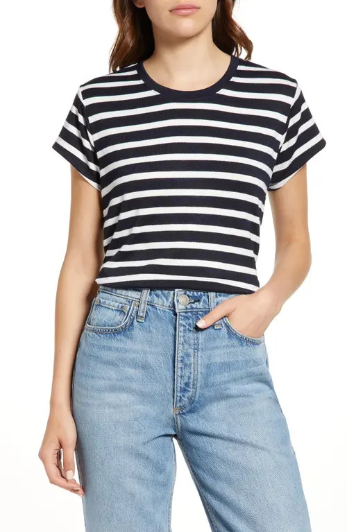 rag & bone Women's Stripe Knit T-Shirt in Navymult at Nordstrom, Size Xx-Small | Nordstrom