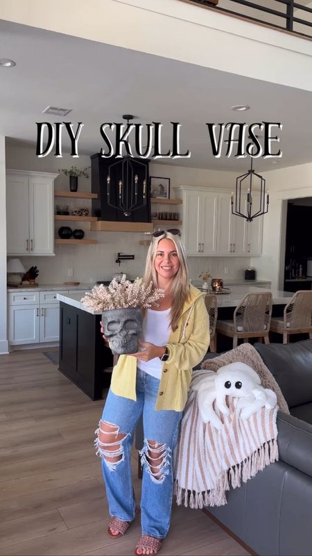 Skull vase diy supplies plus linking my outfit here! 💀🖤🎃 Just spray paint any color and then top with the faux stone spray paint. Add any of these Michael’s stems to the vase and you’re done! 🙌🏼

Halloween diy, skull decor, fall home decor 

#LTKHalloween #LTKhome #LTKVideo