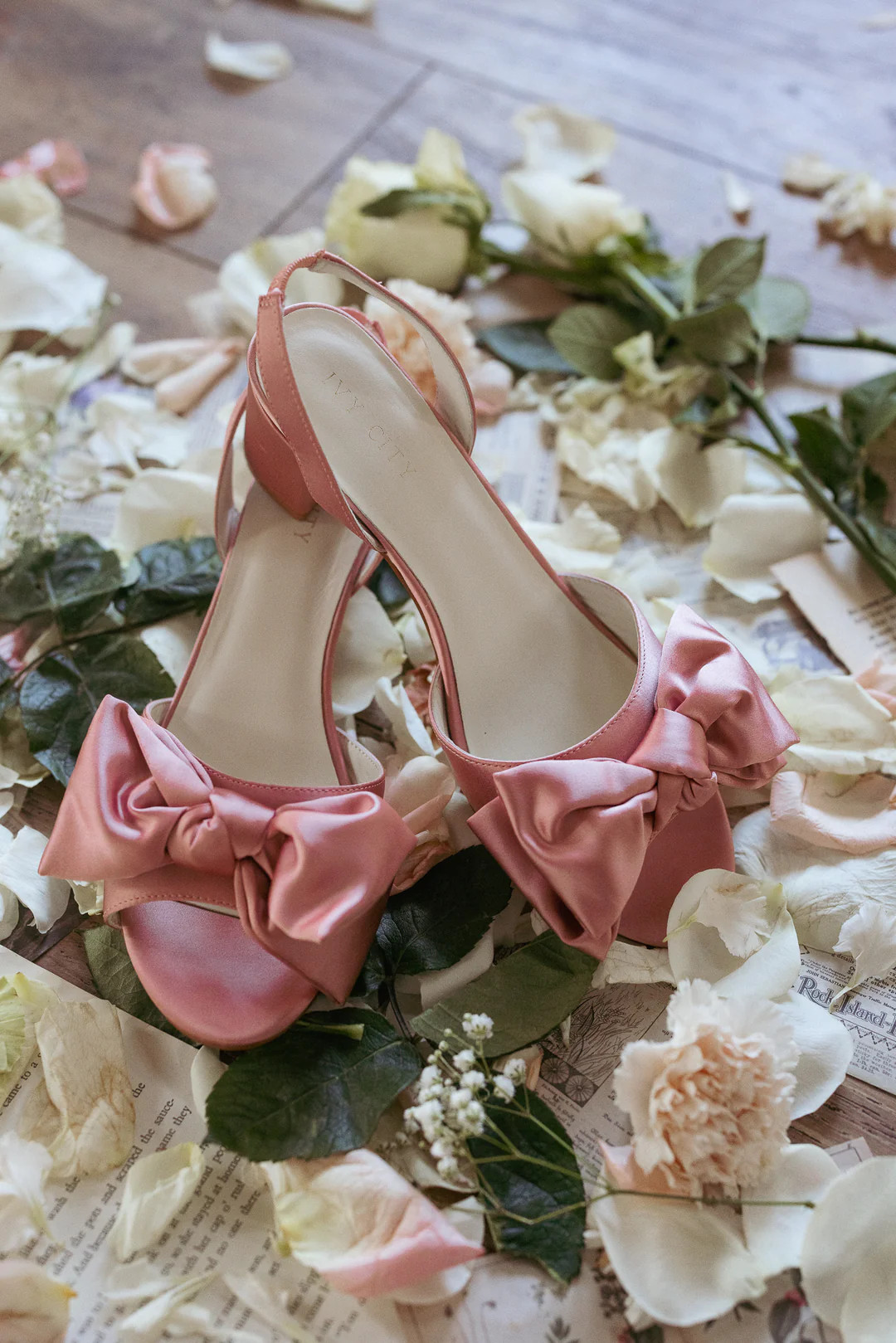 Ivy Bow Heel in Pink Satin | Ivy City Co