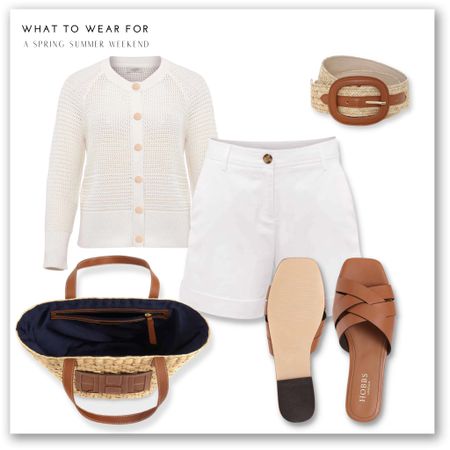 A casual summer weekend outfit 🫶

Hobbs London, raffia belt, beach bag tote, tan sandals, white tailored shorts, Cardigan, neutrals

#LTKeurope #LTKSeasonal #LTKstyletip