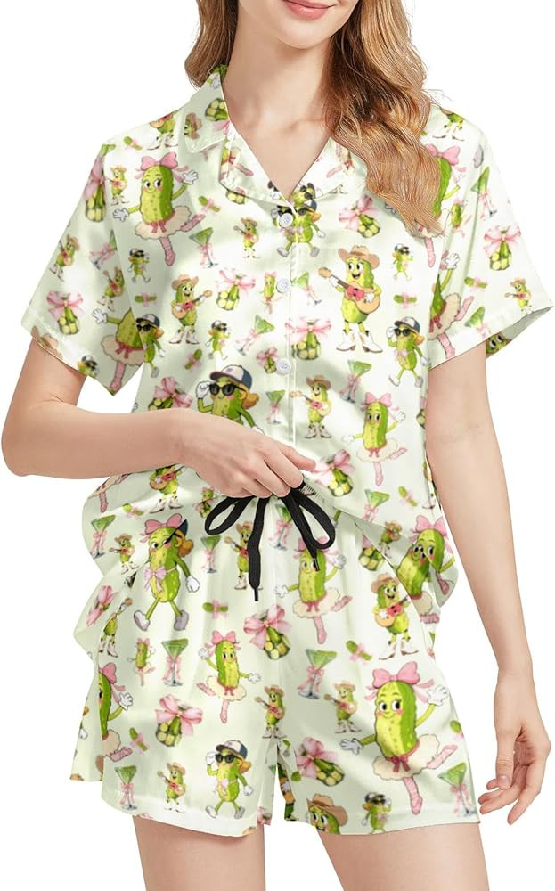 Silk Satin Pajama Set for Women Summer Lounge Pjs Sets 2 Piece Suit Ladies Button Down Tops And S... | Amazon (US)