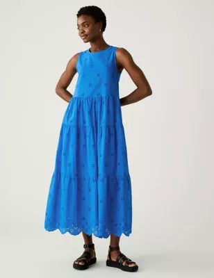 Pure Cotton Cutwork Maxi Tiered Dress | Marks & Spencer (UK)